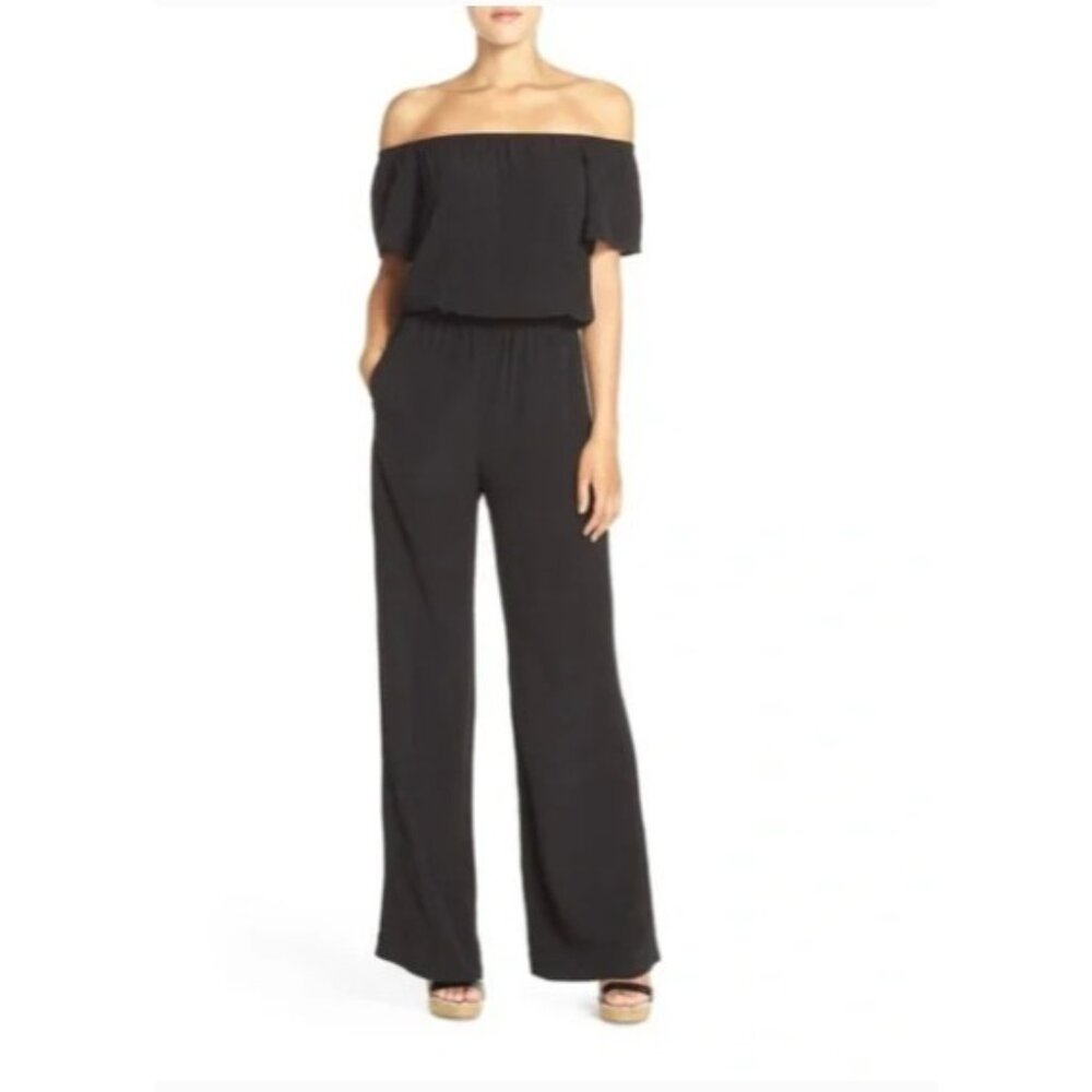 Charles Henry Black Jumpsuit Lightweight Off The Shoulder Wide Leg SZ SP NWT